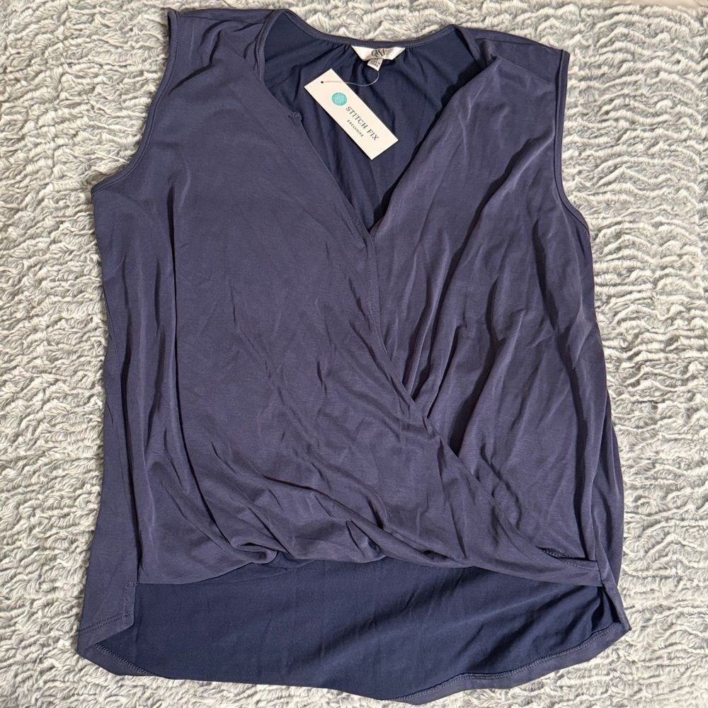 NWT Q&A Stitchfix Elegant Blue Sleeveless Wrap Top